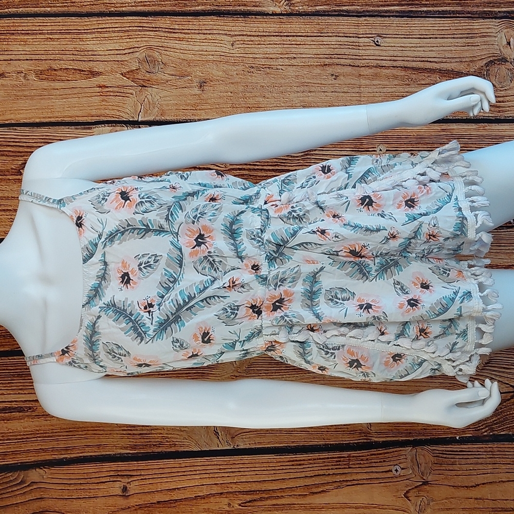 Bethany Mota Tropical Floral Palm Tassel Fringe Romper M Medium
